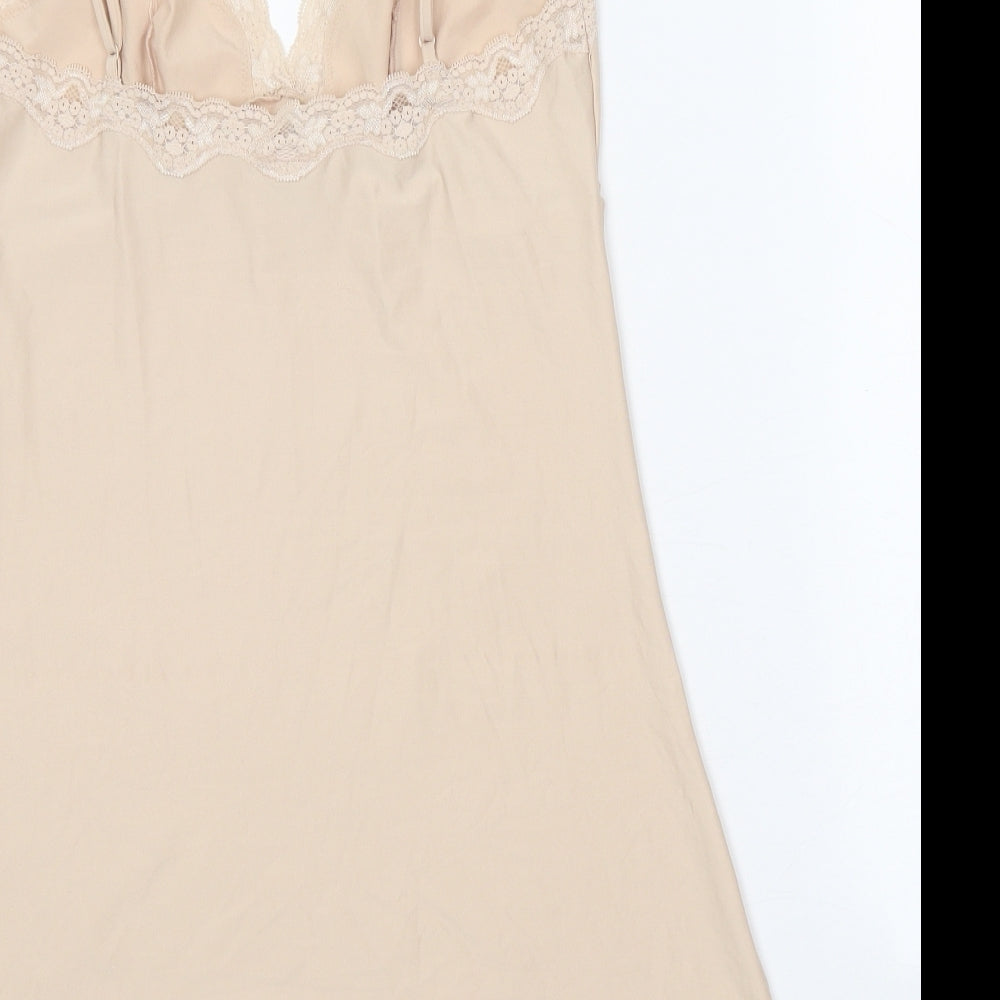 Preworn Womens Beige Polyester Slip Dress Size 12 V-Neck Pullover - Lace Trim