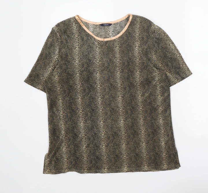 Debenhams Womens Gold Animal Print Polyester Basic T-Shirt Size 16 Round Neck - Snake Print