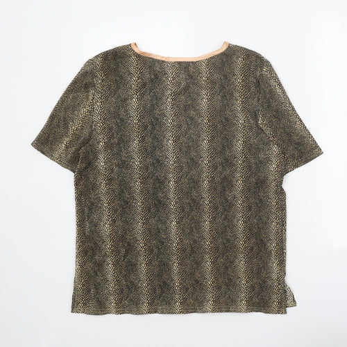 Debenhams Womens Gold Animal Print Polyester Basic T-Shirt Size 16 Round Neck - Snake Print