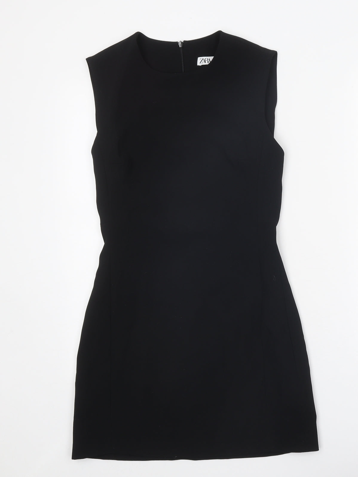 Zara Womens Black Polyester Pencil Dress Size S Scoop Neck Zip