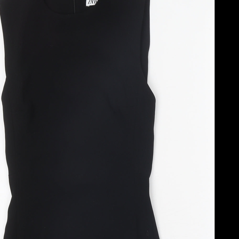 Zara Womens Black Polyester Pencil Dress Size S Scoop Neck Zip