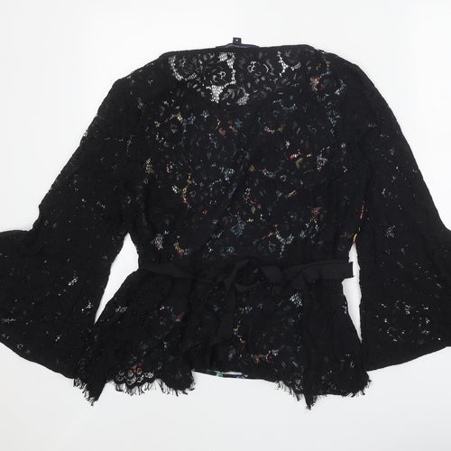 French Connection Womens Black Floral Polyester Basic Blouse Size M Boat Neck