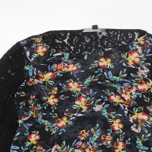 French Connection Womens Black Floral Polyester Basic Blouse Size M Boat Neck