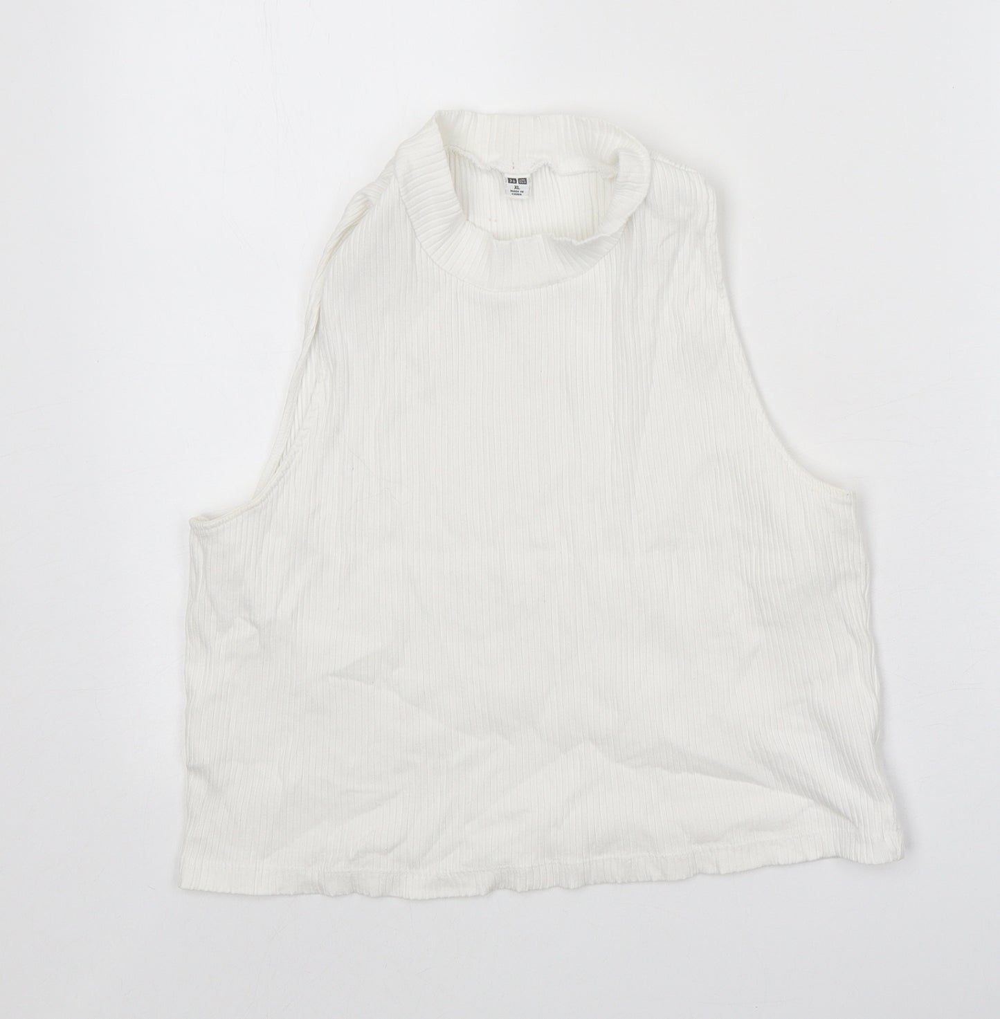 Uniqlo Womens White Cotton Basic Tank Size XL Mock Neck - Ribbed