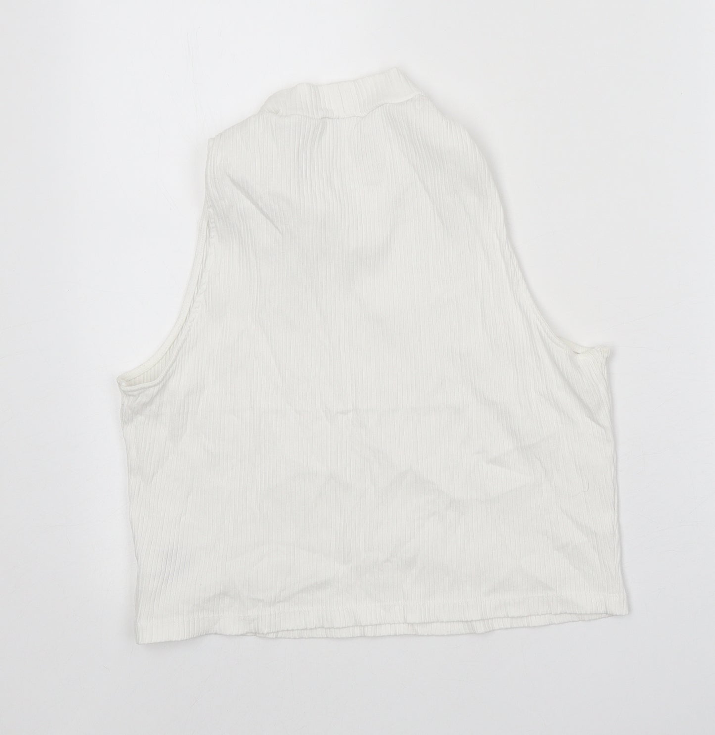 Uniqlo Womens White Cotton Basic Tank Size XL Mock Neck - Ribbed