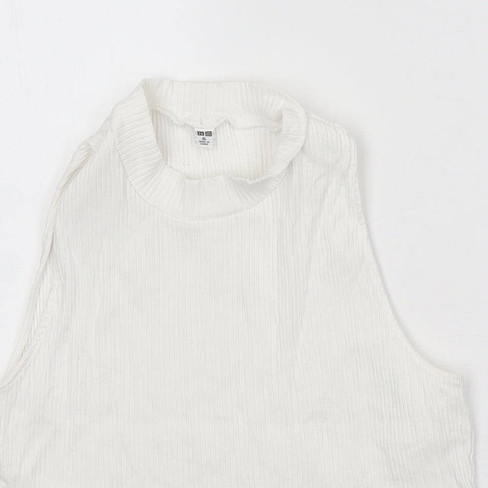 Uniqlo Womens White Cotton Basic Tank Size XL Mock Neck - Ribbed