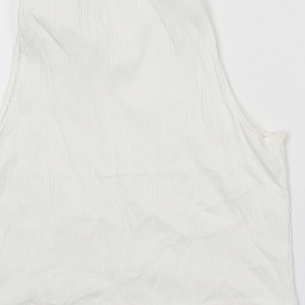 Uniqlo Womens White Cotton Basic Tank Size XL Mock Neck - Ribbed
