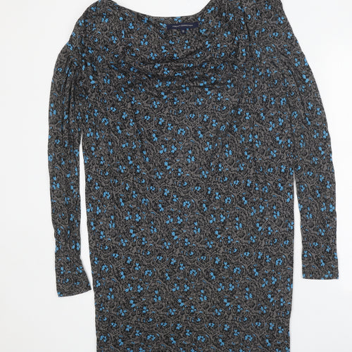 French Connection Womens Grey Floral Viscose A-Line Size 12 Cowl Neck Pullover