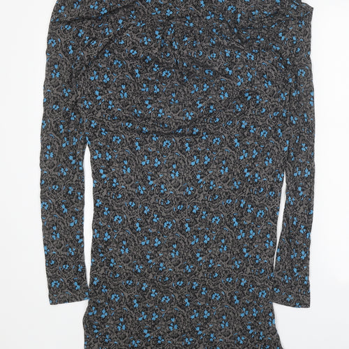 French Connection Womens Grey Floral Viscose A-Line Size 12 Cowl Neck Pullover
