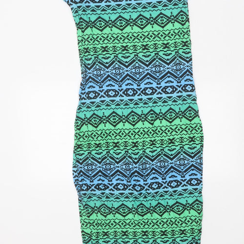 Select Womens Green Geometric Viscose T-Shirt Dress Size 10 Scoop Neck Pullover