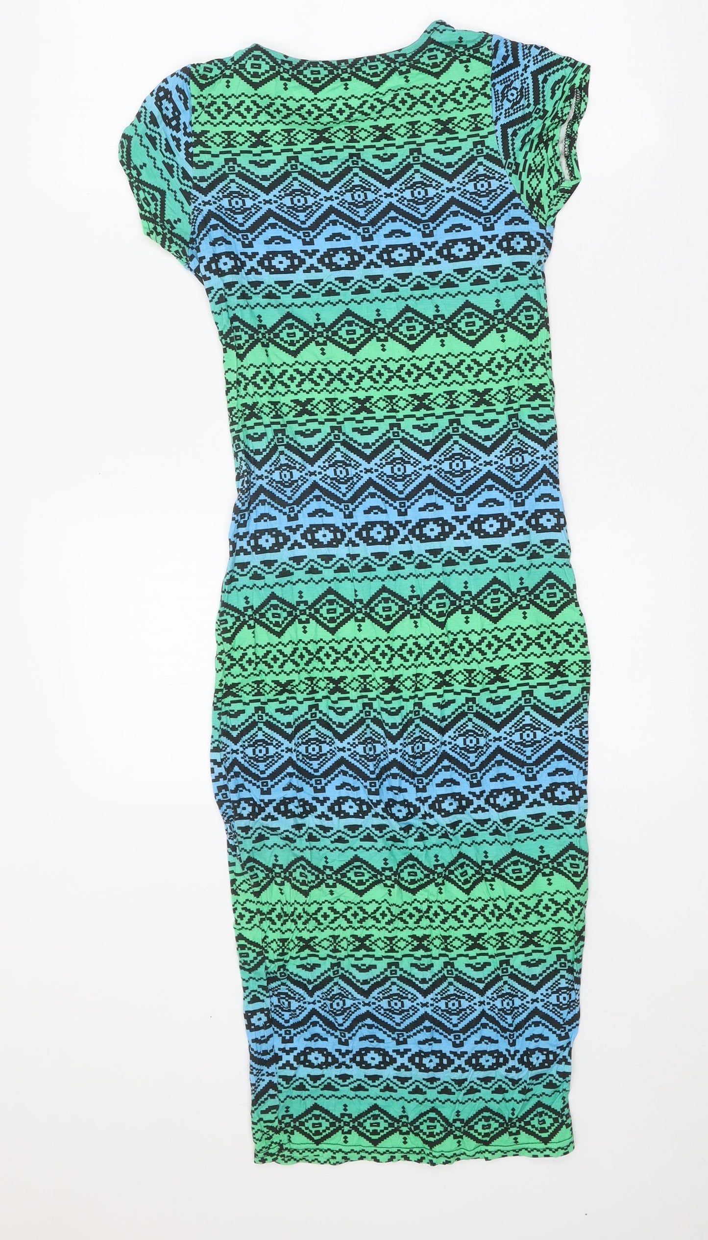 Select Womens Green Geometric Viscose T-Shirt Dress Size 10 Scoop Neck Pullover