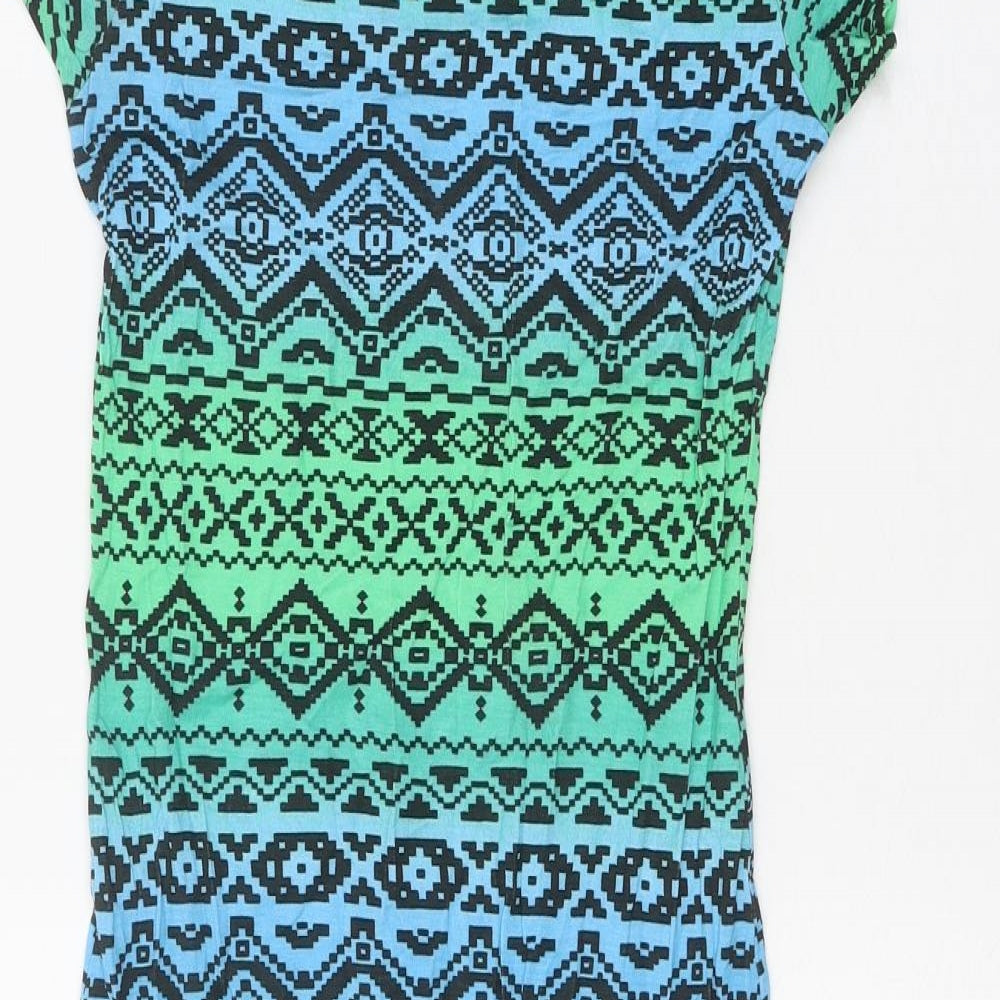 Select Womens Green Geometric Viscose T-Shirt Dress Size 10 Scoop Neck Pullover