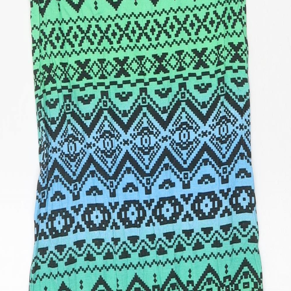 Select Womens Green Geometric Viscose T-Shirt Dress Size 10 Scoop Neck Pullover