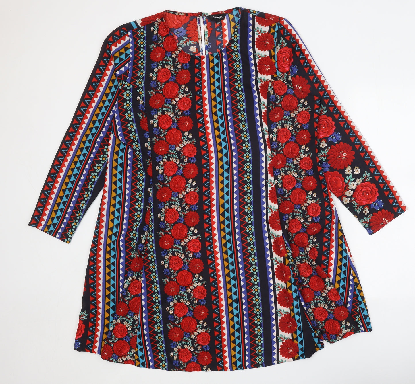 Simply Be Womens Multicoloured Geometric Polyester Shift Size 20 Scoop Neck Button