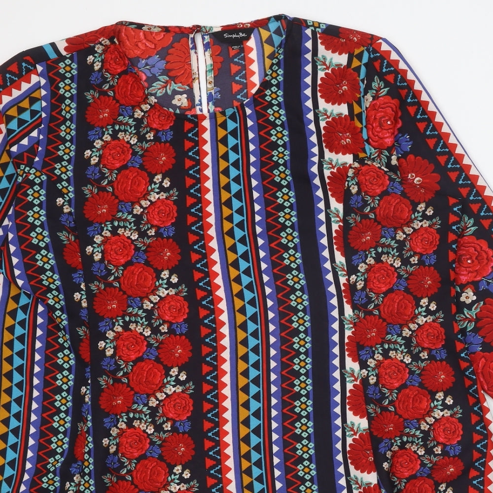 Simply Be Womens Multicoloured Geometric Polyester Shift Size 20 Scoop Neck Button