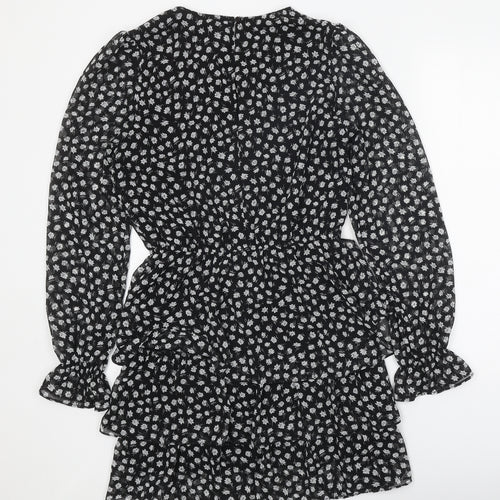 Divided Womens Black Floral Polyester Mini Size 10 Round Neck Button