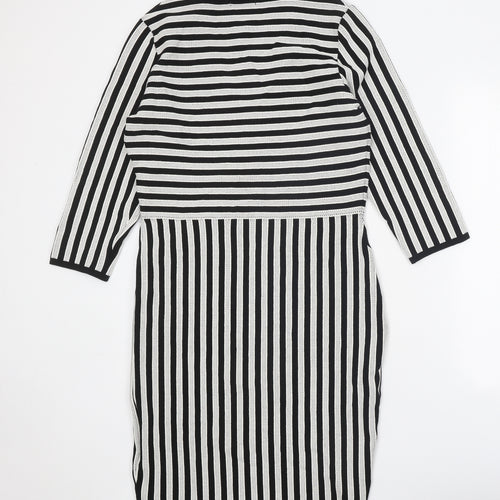 H&M Womens Black Striped Viscose Jumper Dress Size L V-Neck Pullover