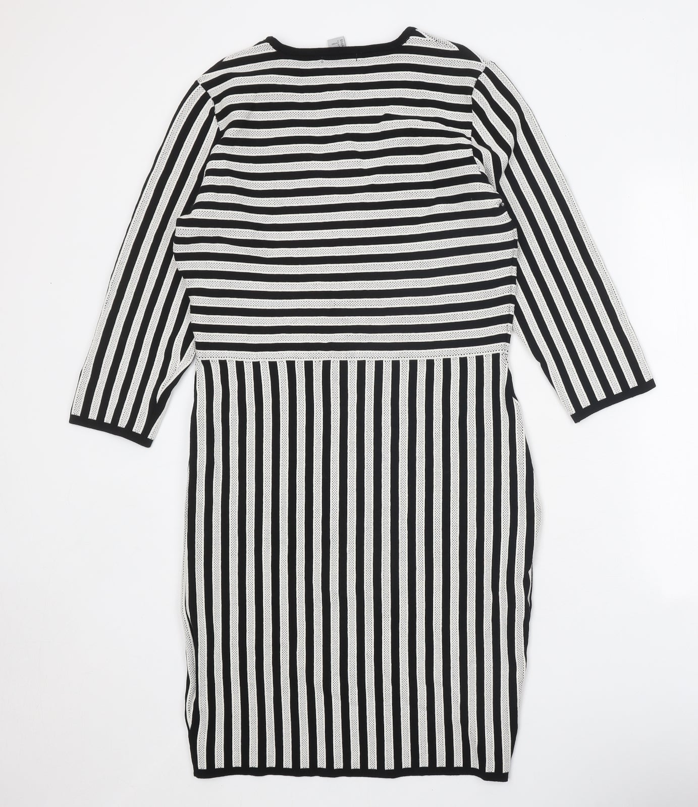 H&M Womens Black Striped Viscose Jumper Dress Size L V-Neck Pullover