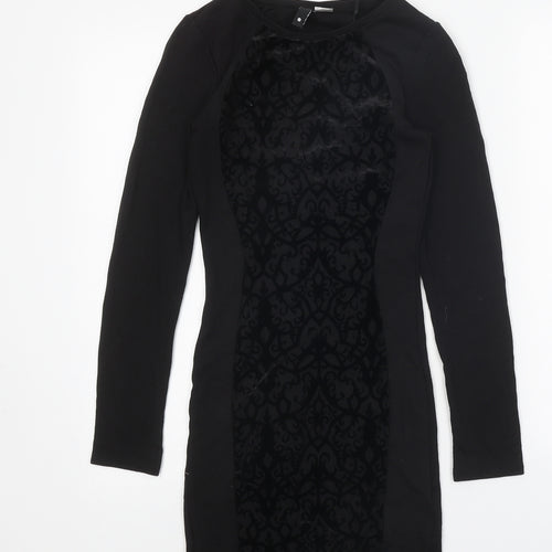Divided Womens Black Geometric Viscose Bodycon Size 8 Boat Neck Pullover