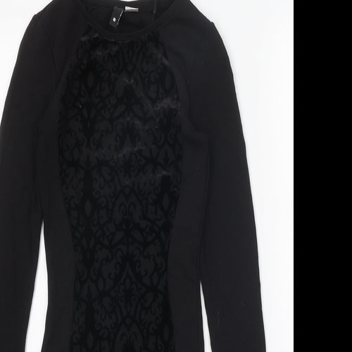 Divided Womens Black Geometric Viscose Bodycon Size 8 Boat Neck Pullover