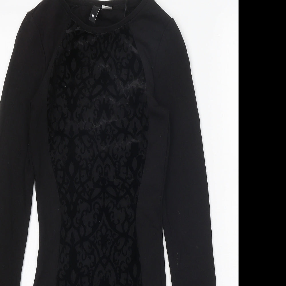 Divided Womens Black Geometric Viscose Bodycon Size 8 Boat Neck Pullover