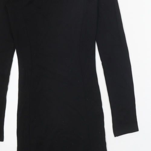 Divided Womens Black Geometric Viscose Bodycon Size 8 Boat Neck Pullover