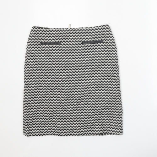 Marks and Spencer Womens Black Geometric Cotton Straight & Pencil Skirt Size 8 Zip
