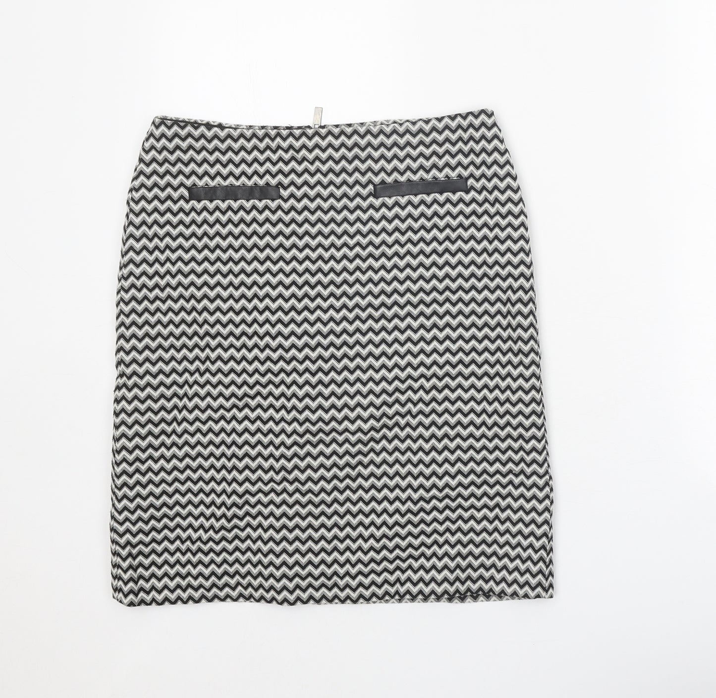 Marks and Spencer Womens Black Geometric Cotton Straight & Pencil Skirt Size 8 Zip