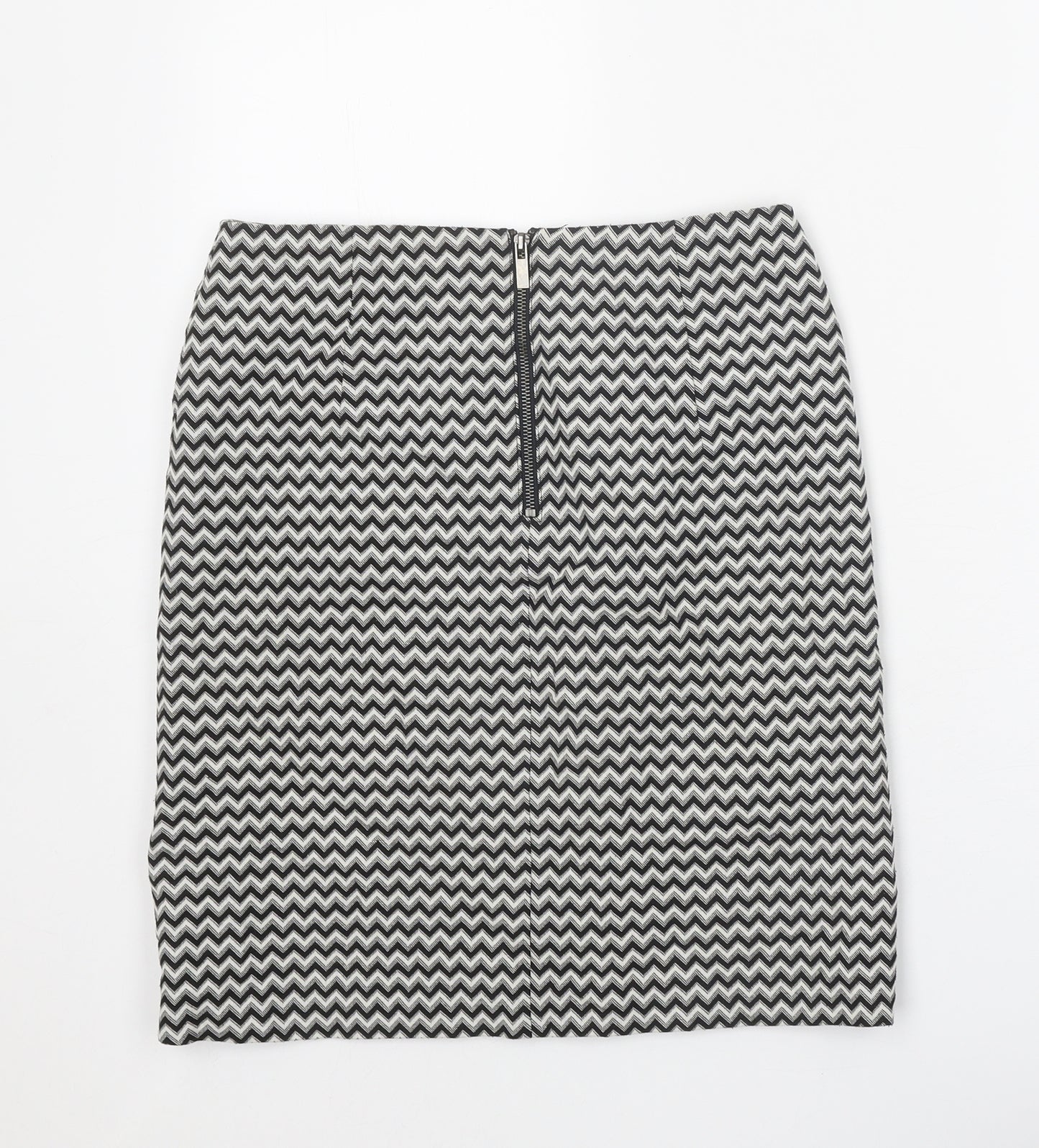 Marks and Spencer Womens Black Geometric Cotton Straight & Pencil Skirt Size 8 Zip