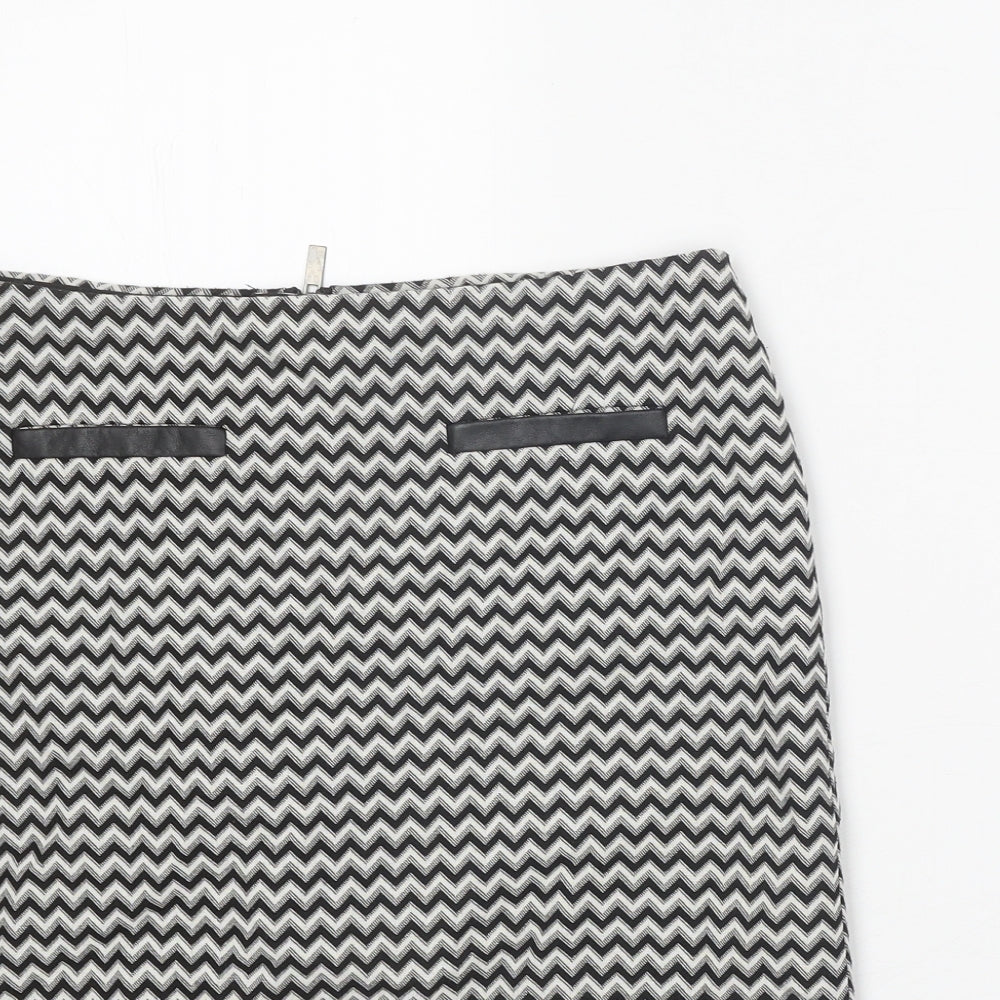 Marks and Spencer Womens Black Geometric Cotton Straight & Pencil Skirt Size 8 Zip