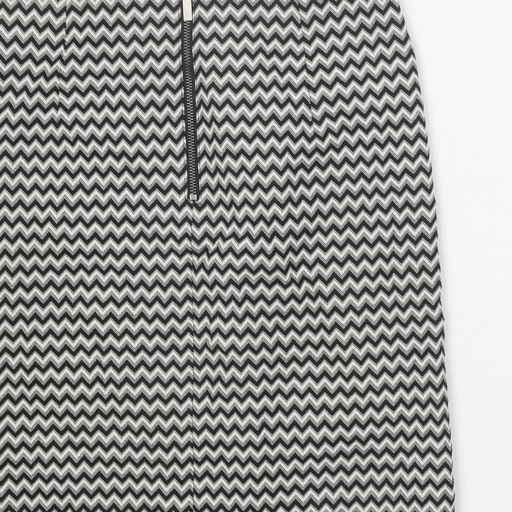 Marks and Spencer Womens Black Geometric Cotton Straight & Pencil Skirt Size 8 Zip