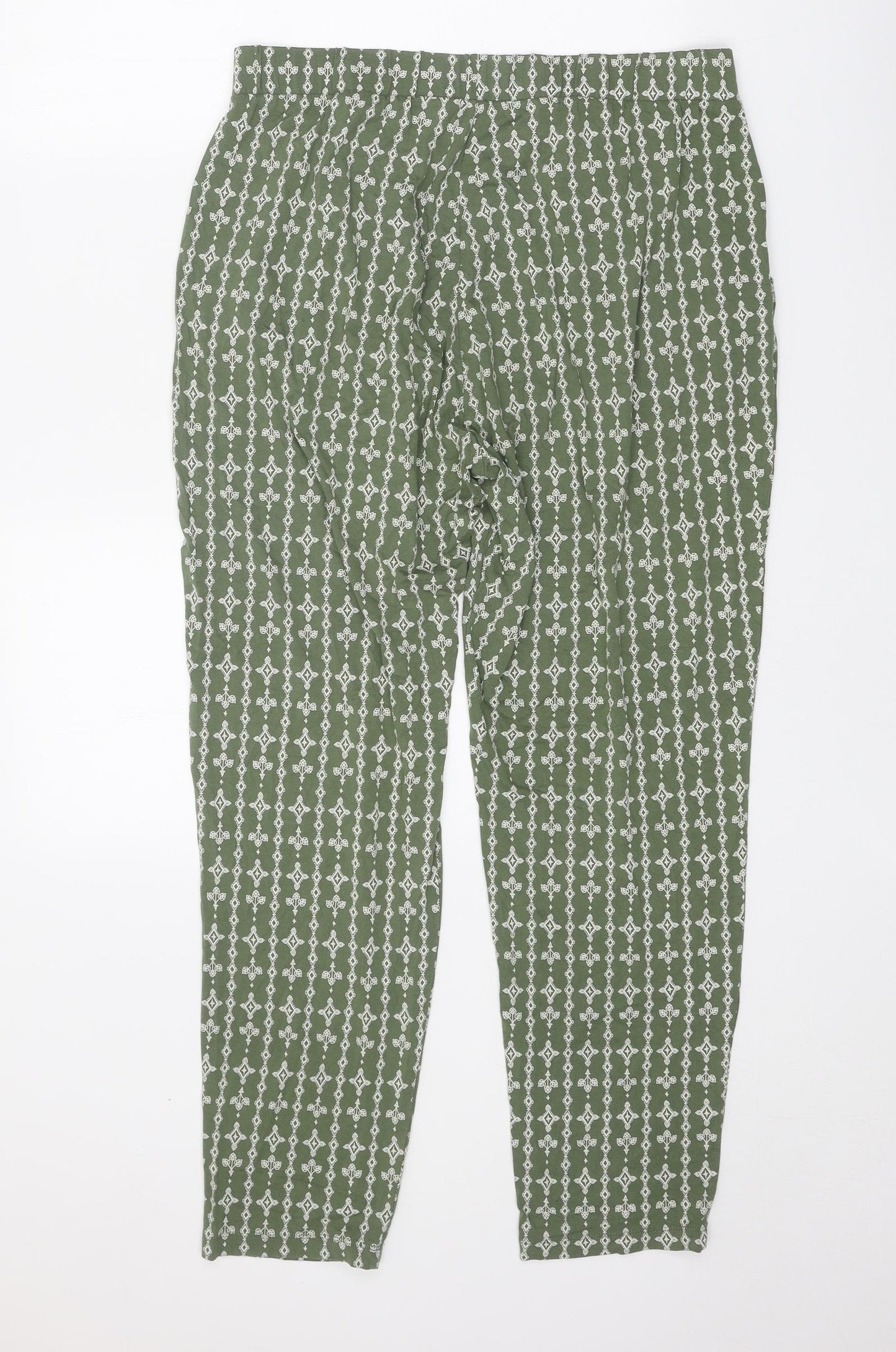 Marks and Spencer Womens Green Geometric Viscose Trousers Size 14 Regular