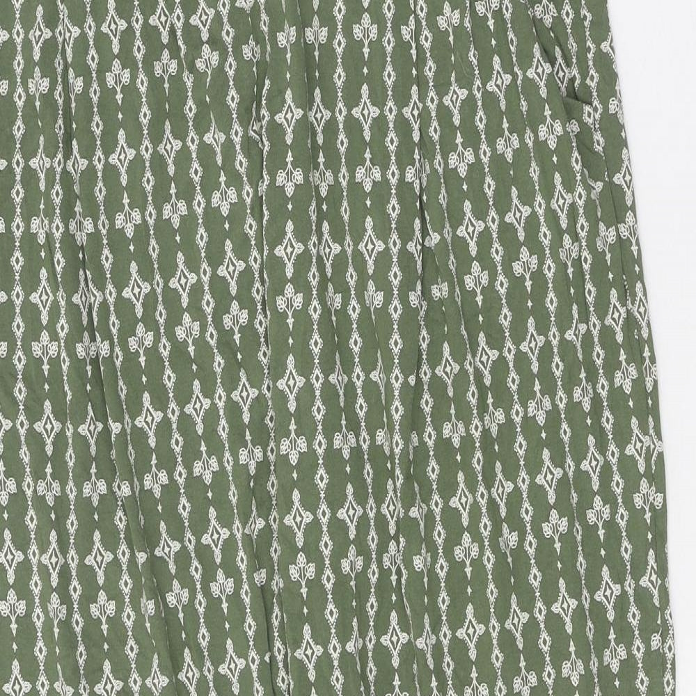 Marks and Spencer Womens Green Geometric Viscose Trousers Size 14 Regular