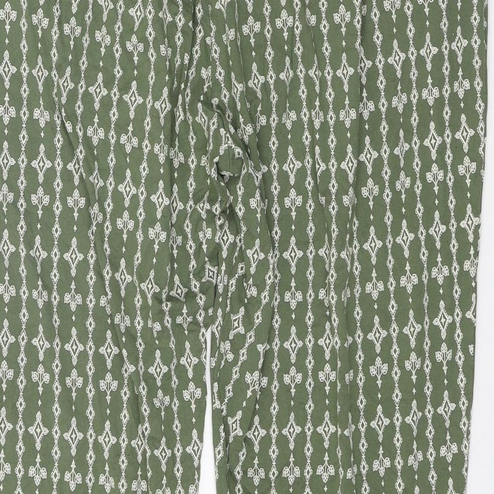 Marks and Spencer Womens Green Geometric Viscose Trousers Size 14 Regular