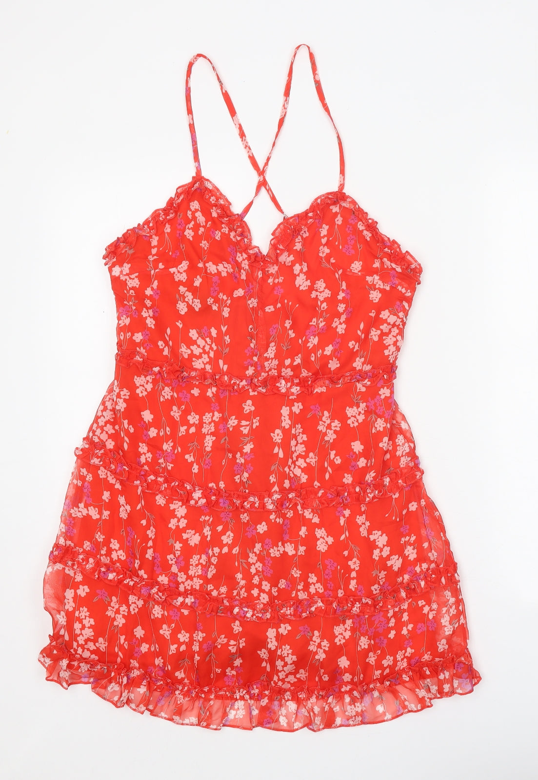 PARISIAN Womens Red Floral Polyester Mini Size 10 V-Neck Zip