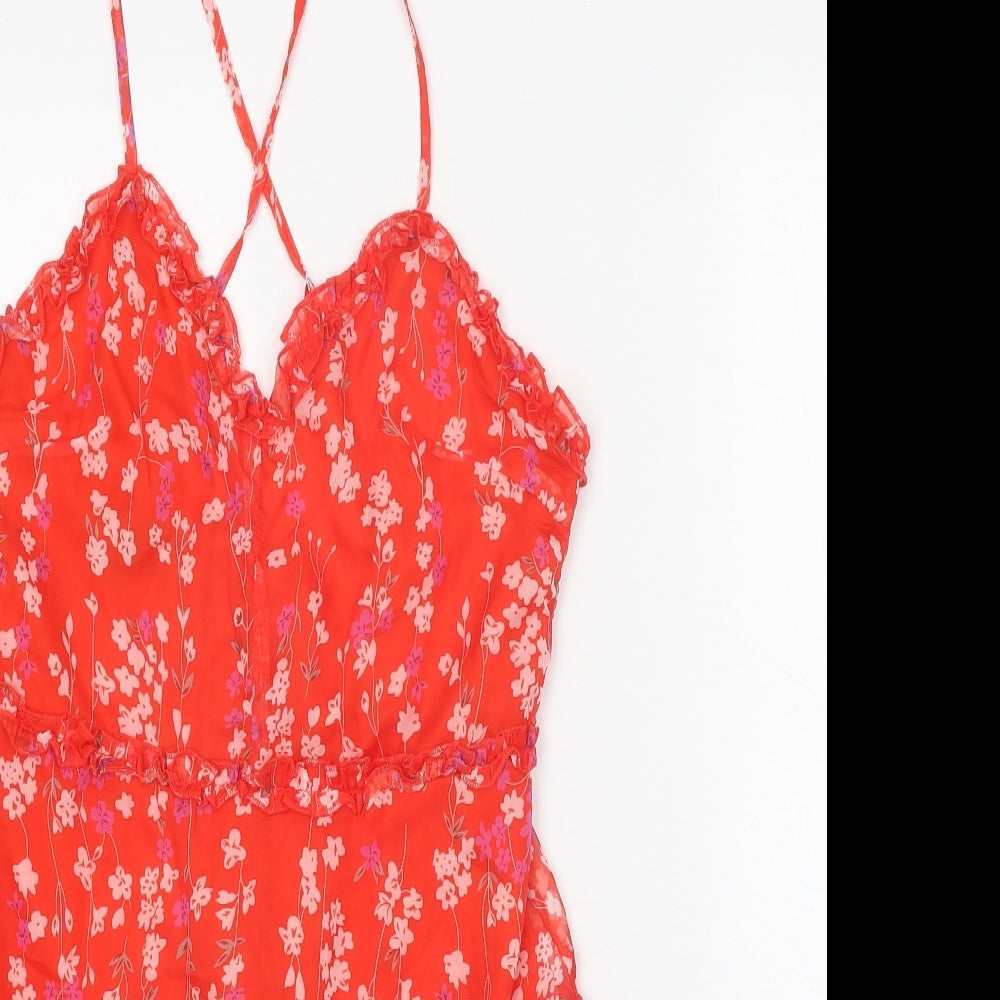 PARISIAN Womens Red Floral Polyester Mini Size 10 V-Neck Zip