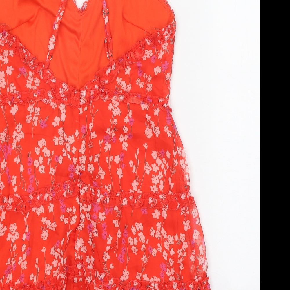 PARISIAN Womens Red Floral Polyester Mini Size 10 V-Neck Zip