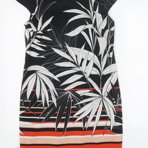 Billie & Blossom Womens Black Geometric Polyester Shift Size 10 Boat Neck Zip - Leaf Pattern