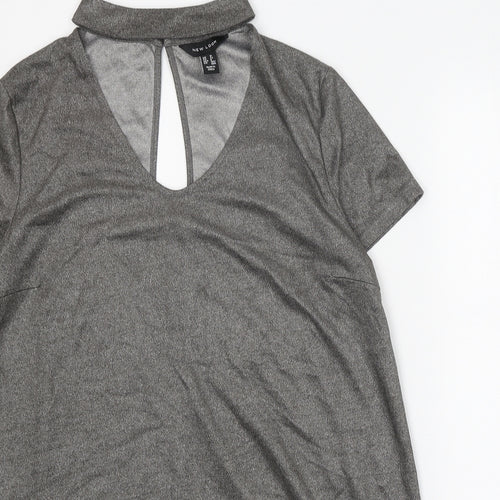 New Look Womens Grey Polyester T-Shirt Dress Size 10 Halter Button - Metallic