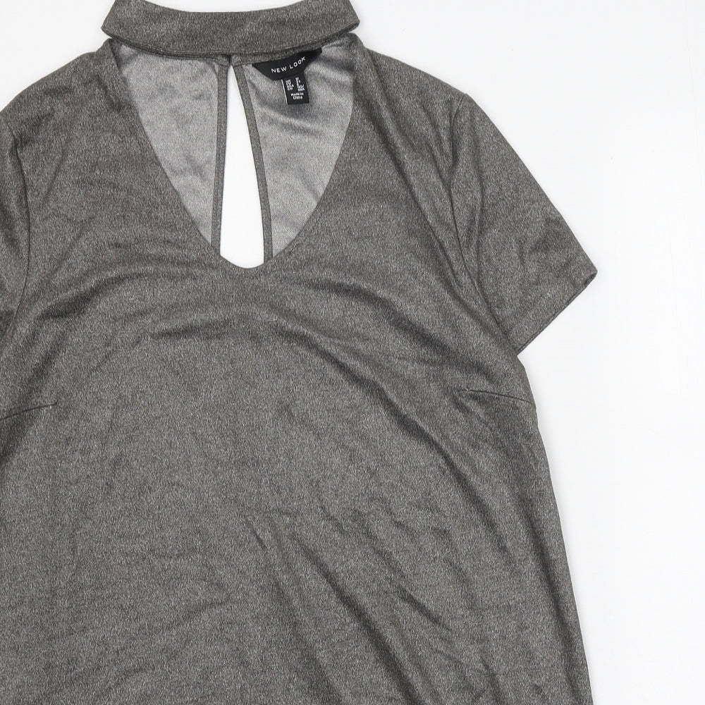 New Look Womens Grey Polyester T-Shirt Dress Size 10 Halter Button - Metallic