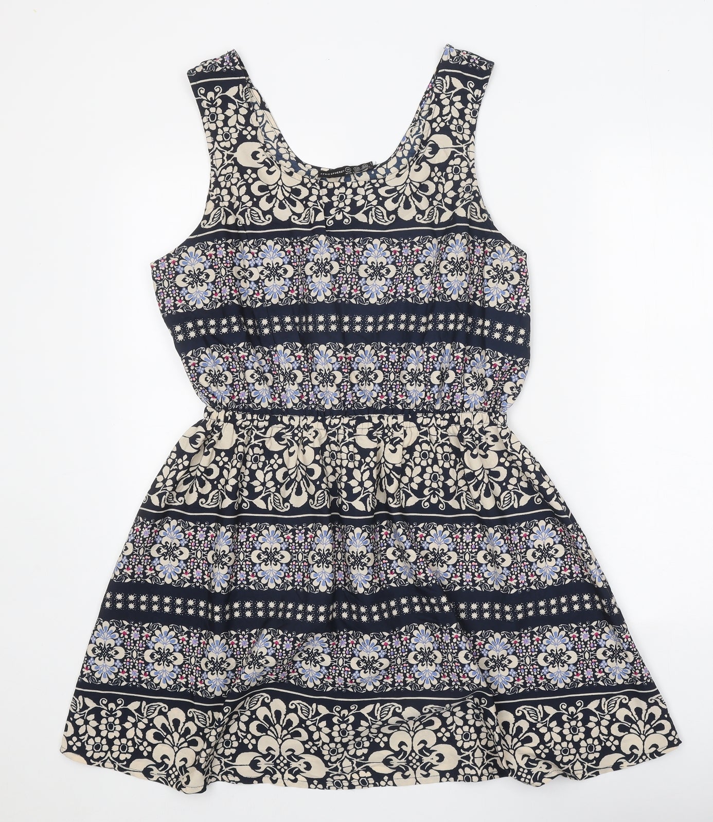 Atmosphere Womens Blue Geometric Polyester Tank Dress Size 14 Scoop Neck Pullover