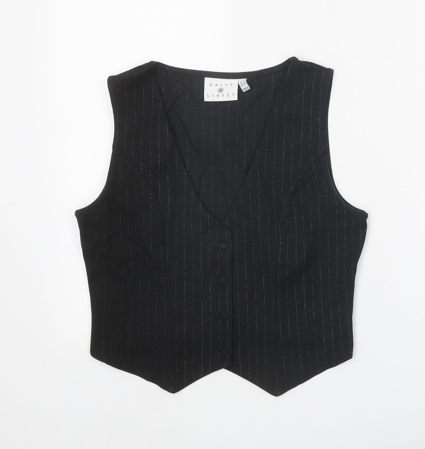 Daisy Street Womens Black Striped Polyester Basic Button-Up Size 10 V-Neck - Waistcoat Style