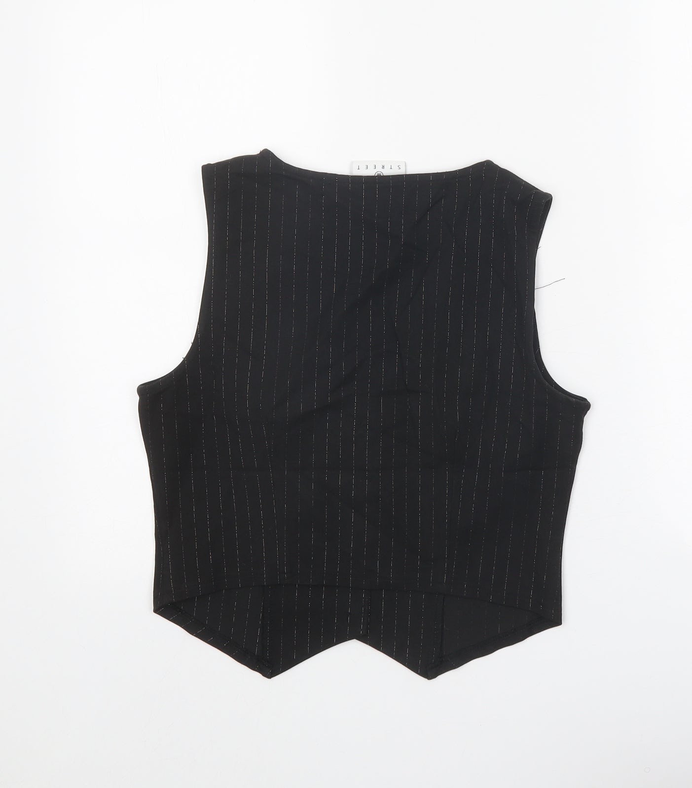 Daisy Street Womens Black Striped Polyester Basic Button-Up Size 10 V-Neck - Waistcoat Style