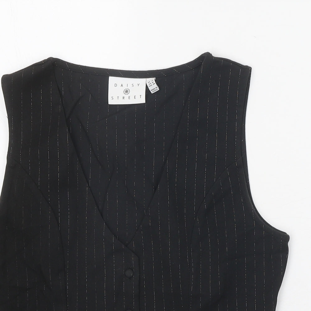 Daisy Street Womens Black Striped Polyester Basic Button-Up Size 10 V-Neck - Waistcoat Style