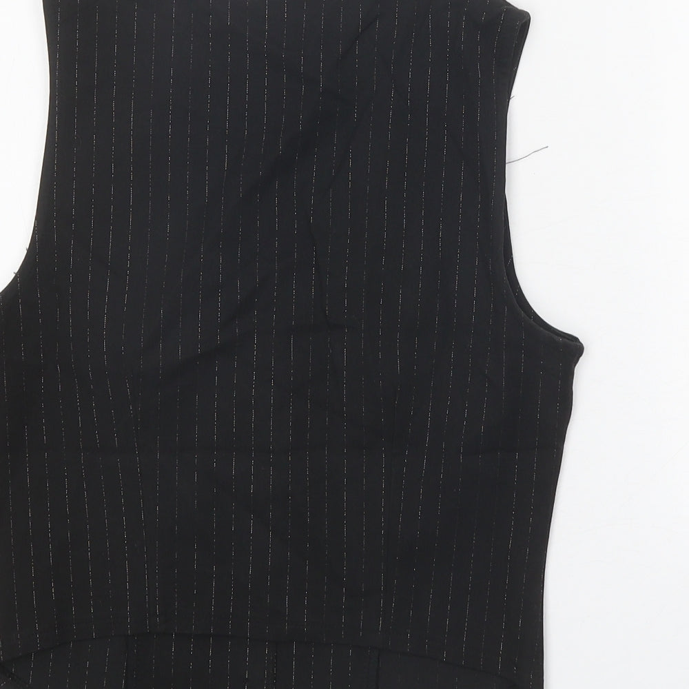 Daisy Street Womens Black Striped Polyester Basic Button-Up Size 10 V-Neck - Waistcoat Style