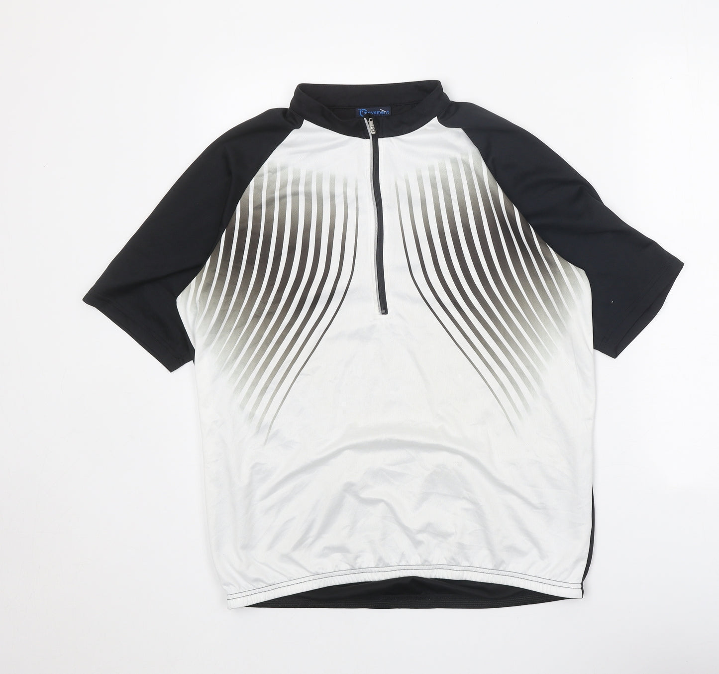 Movement Session Mens Black Geometric Polyester Basic T-Shirt Size L Round Neck Zip