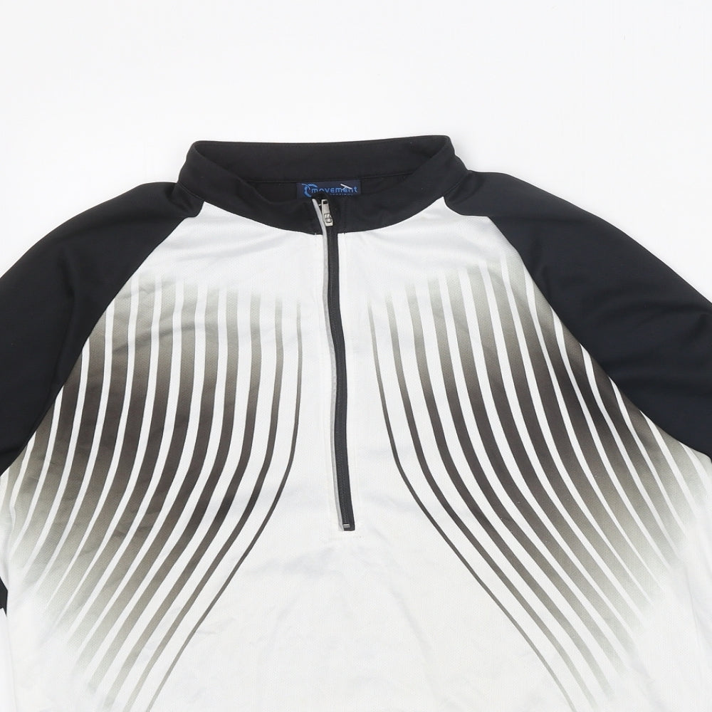 Movement Session Mens Black Geometric Polyester Basic T-Shirt Size L Round Neck Zip