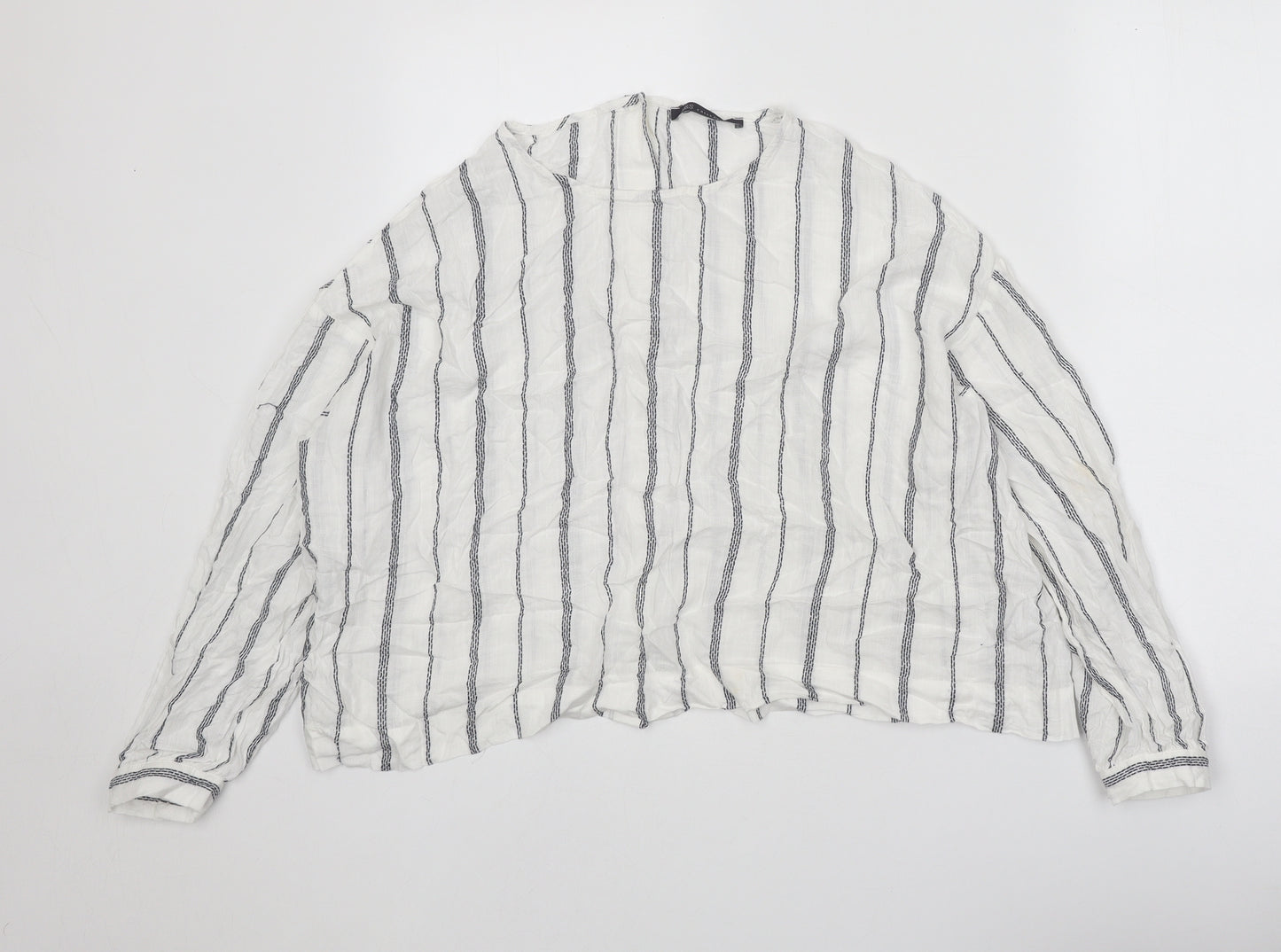 Marks and Spencer Womens White Striped Viscose Basic Blouse Size 16 Boat Neck