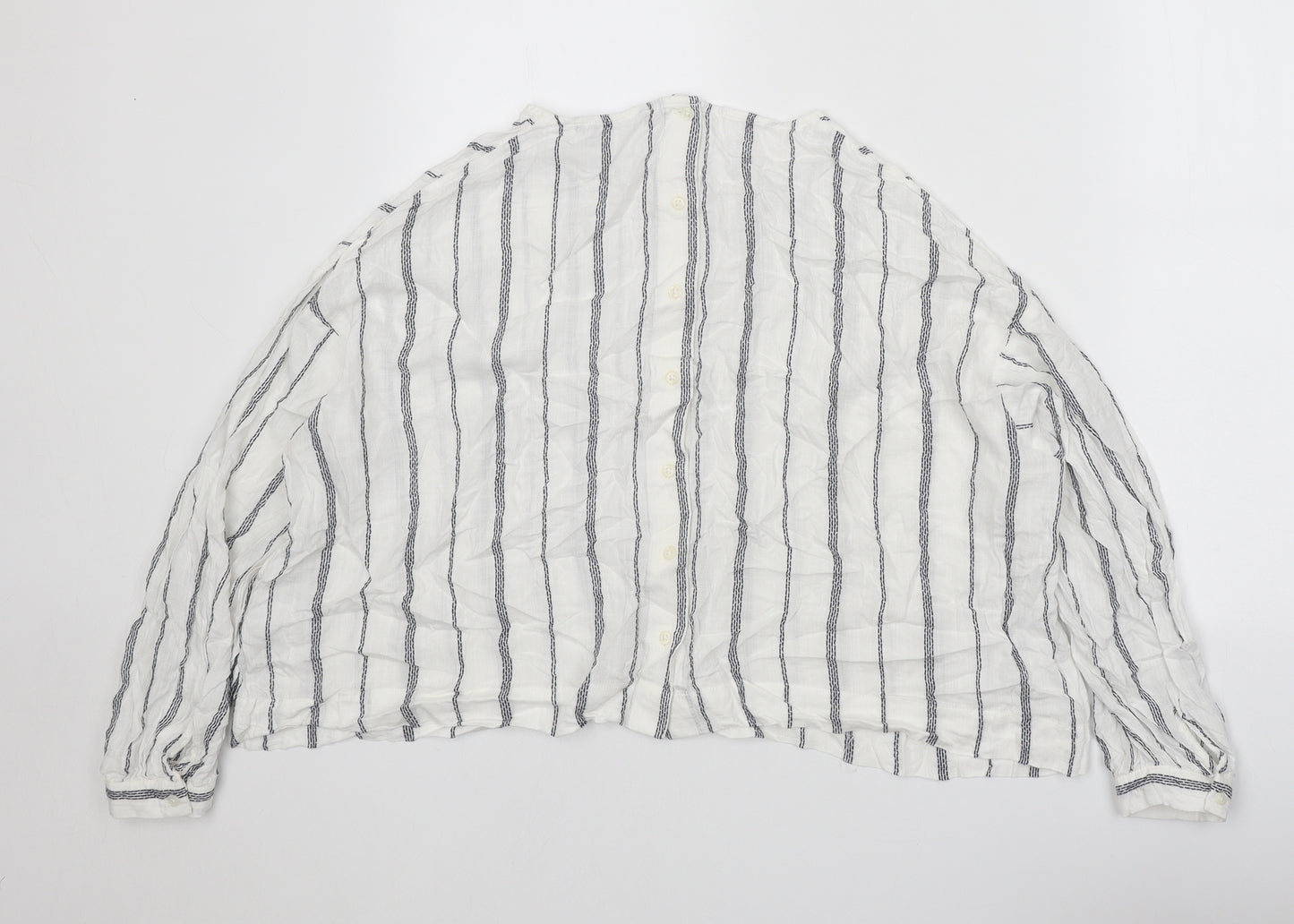 Marks and Spencer Womens White Striped Viscose Basic Blouse Size 16 Boat Neck