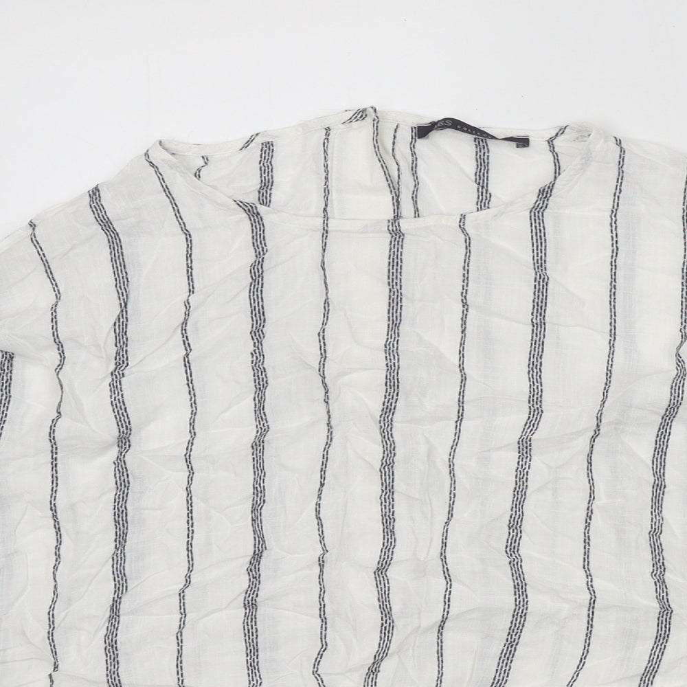 Marks and Spencer Womens White Striped Viscose Basic Blouse Size 16 Boat Neck